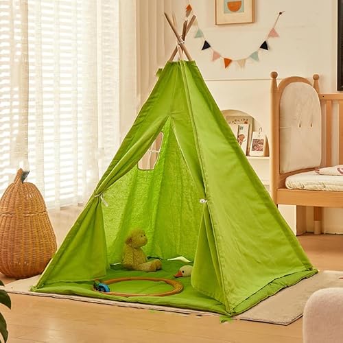 Kindertipi Spielzelt, Tipi Zelt für Kinder, Zelt Kinderzimmer Deko, Indoor Spielzimmer, Spielzelt für Mädchen & Jungen, Baumwolle und Hanf,Ohne gepolsterte Decke (1.1 m,Grün) von AQCQDQ