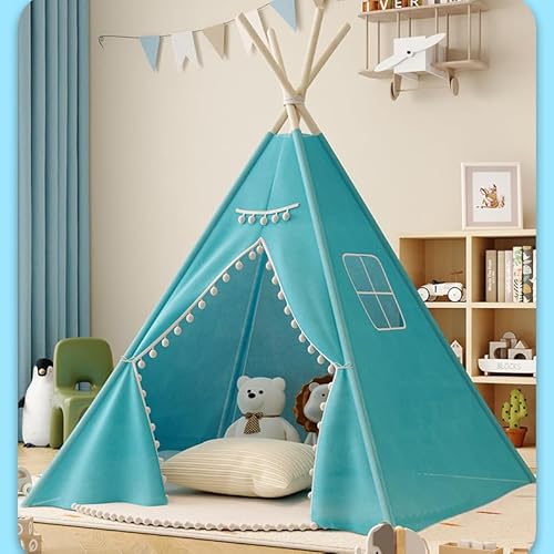 Kindertipi Spielzelt, Tipi Zelt für Kinder, Zelt Kinderzimmer Deko, Kinderzelt Für Drinnen Spielzelt Indoor Spielgeräte Spielzimmer, Faltbares Spielhaus, Babyzimmer Deko für Kleinkinder (1.1 m,Blau) von AQCQDQ