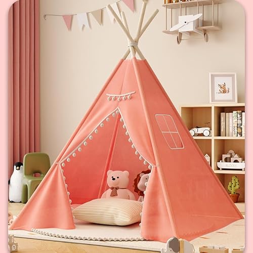 Kindertipi Spielzelt, Tipi Zelt für Kinder, Zelt Kinderzimmer Deko, Kinderzelt Für Drinnen Spielzelt Indoor Spielgeräte Spielzimmer, Faltbares Spielhaus, Babyzimmer Deko für Kleinkinder (1.1 m,Rosa) von AQCQDQ