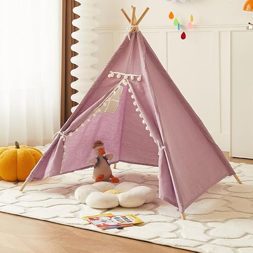 Kindertipi Spielzelt, Tipi Zelt für Kinder, Zelt Kinderzimmer Deko, Kinderzelt Für Drinnen Spielzelt Indoor Spielgeräte Spielzimmer, Faltbares Spielhaus, Babyzimmer Deko für Kleinkinder (1.1 m,Lila) von AQCQDQ