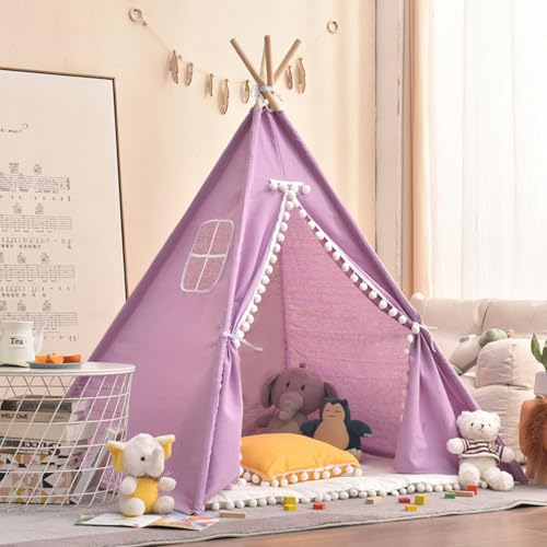 Kindertipi Spielzelt, Tipi Zelt für Kinder, Zelt Kinderzimmer Deko, Kinderzelt Für Drinnen Spielzelt Indoor Spielgeräte Spielzimmer, Faltbares Spielhaus, Babyzimmer Deko für Kleinkinder (1.1 m,Lila) von AQCQDQ