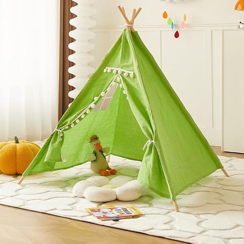 Kindertipi Spielzelt, Tipi Zelt für Kinder, Zelt Kinderzimmer Deko, Kinderzelt Für Drinnen Spielzelt Indoor Spielgeräte Spielzimmer, Faltbares Spielhaus, Babyzimmer Deko für Kleinkinder (1.1 m,Grün) von AQCQDQ