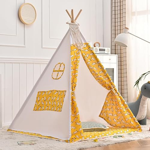 Kindertipi Spielzelt, Tipi Zelt für Kinder, Zelt Kinderzimmer Deko, Kinderzelt Für Drinnen Spielzelt Indoor Spielzimmer, Spielzelt für Mädchen & Jungen, Baumwolle und Hanf (1.1 m,Henne) von AQCQDQ