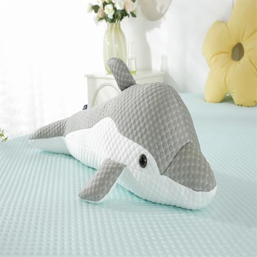 Kuscheltier Delfin Plüschtiere Umarmungskissen, Delfin Figur Plüschkissen Cool Pellet Plüsch Spielzeug Puppen, Super Weiches Stofftier Delfin Meerestier Plüschtier Sommer Cooler Kissen (120 cm,Grau) von AQCQDQ