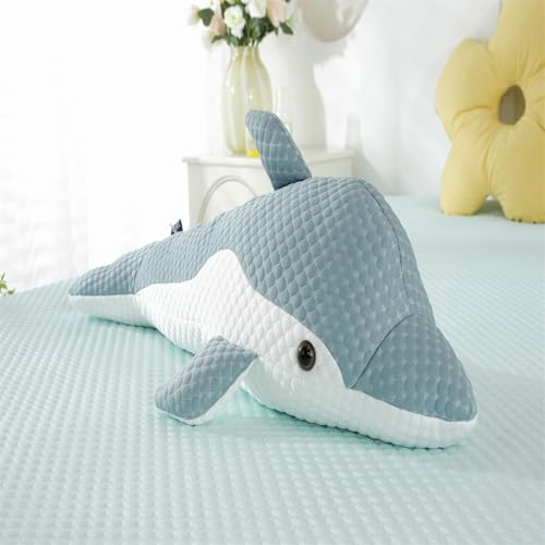 Kuscheltier Delfin Plüschtiere Umarmungskissen, Delfin Figur Plüschkissen Cool Pellet Plüsch Spielzeug Puppen, Super Weiches Stofftier Delfin Meerestier Plüschtier Sommer Cooler Kissen (120 cm,Blau) von AQCQDQ