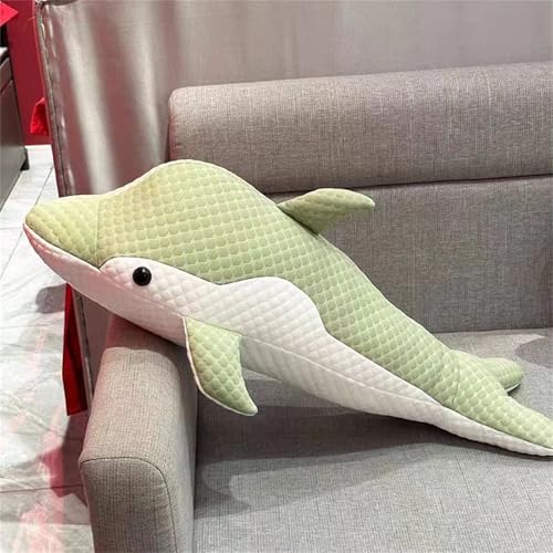 Kuscheltier Delfin Plüschtiere Umarmungskissen, Delfin Figur Plüschkissen Cool Pellet Plüsch Spielzeug Puppen, Super Weiches Stofftier Delfin Meerestier Plüschtier Sommer Cooler Kissen (120 cm,Grün) von AQCQDQ