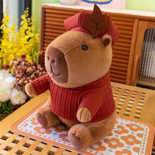 Simulation Capybara Plüschtier Kuscheltier, Capybara plüschtier Bringen Sie Kleidung Mit, Niedlichen Capybara Stofftier Kuscheltier Kawaii Plüschkissen Spielzeug Zum Kuscheln, Schlafen (50 cm,Rot) von AQCQDQ