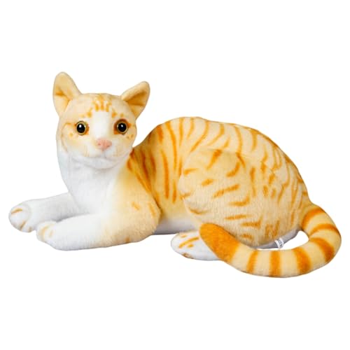 Simulation Kurzhaar Katze Plüsch Spielzeug Puppe Siamesische Katze Plüschtier Geschenk für Kinder Jeglichen Alters (25CM,Gelborange Katze-A) von AQCQDQ