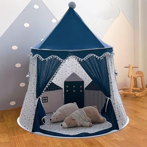 Spielzelt für Kleinkinder, Prinzessin Prinz Schlosszelt für Indoor, Kinderzelt für Spiel und Spaß im Kinderzimmer, Kinder Zelte für Zimmer, mit Tragetasche, Geschenk für Kinder (Marineblaue Stern) von AQCQDQ