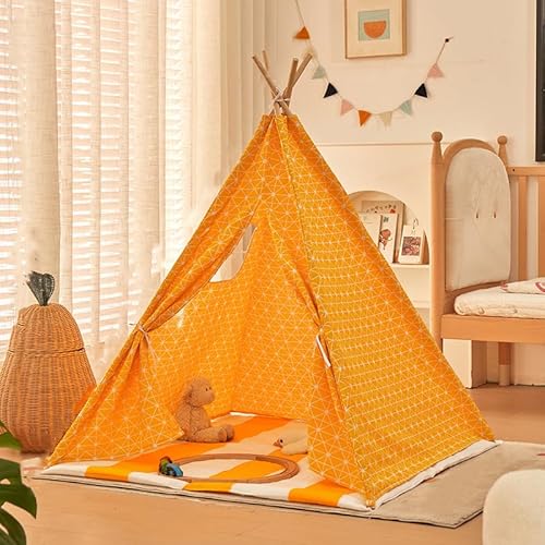 Tipi Zelt für Kinder,Kindertipi Spielzelt,Zelt Kinderzimmer Deko, Indoor Spielzimmer, Spielzelt für Mädchen & Jungen, Baumwolle und Hanf,Ohne gepolsterte Decke (1.1 m,Dreiecke) von AQCQDQ