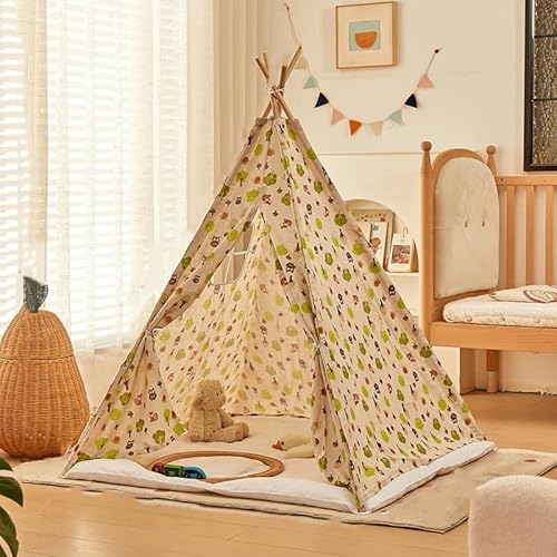 Tipi Zelt für Kinder,Kindertipi Spielzelt,Zelt Kinderzimmer Deko, Indoor Spielzimmer, Spielzelt für Mädchen & Jungen, Baumwolle und Hanf,Ohne gepolsterte Decke (1.1 m,Florid) von AQCQDQ