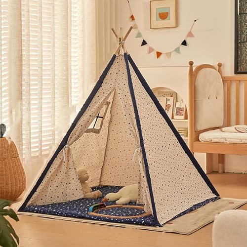 Tipi Zelt für Kinder,Kindertipi Spielzelt,Zelt Kinderzimmer Deko, Indoor Spielzimmer, Spielzelt für Mädchen & Jungen, Baumwolle und Hanf,Ohne gepolsterte Decke (1.1 m,Stern) von AQCQDQ