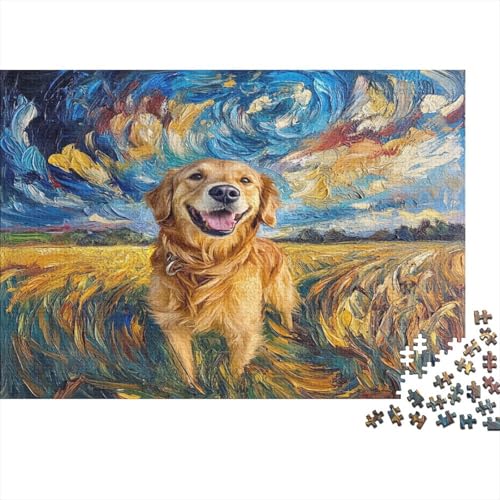 Golden Retriever Puzzle 1000 Teile,für Erwachsene, Impossible Puzzle,farbenfrohes Legespiel,Geschicklichkeitsspiel Für Die Ganze Familie,Erwachsenenpuzzle Puzzel 1000pcs (75x50cm) von AQOVARLUX