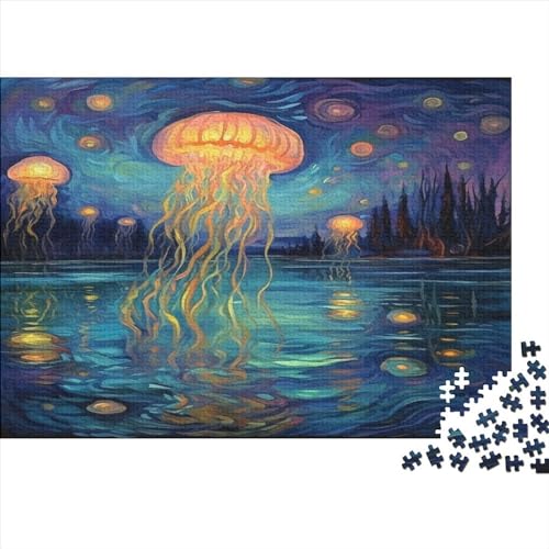 Oil Painting Quallen 1000 Stück Puzzles Für Erwachsene Teenager Stress Abbauen Familien-Puzzlespiel 1000-teiliges Puzzle Kinder Lernspiel Spielzeug Geschenk Puzzel 1000pcs (75x50cm) von AQOVARLUX