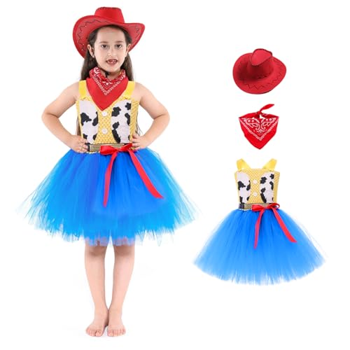 AQRTPXU Cowgirl Kostüm Mädchen Kinder mit Hut und Halstuch Kinder Prinzessin Puffy Dress Cosplay Halloween Karneval Cowboy Geburtstag Kinder von AQRTPXU