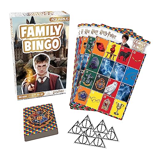 AQUARIUS Harry Potter Familienbingo-Spiel, lustiges Familien-Partyspiel für Kinder, Jugendliche und Erwachsene, unterhaltsames Spielabendgeschenk, mit offizieller Harry Potter-Lizenz von AQUARIUS