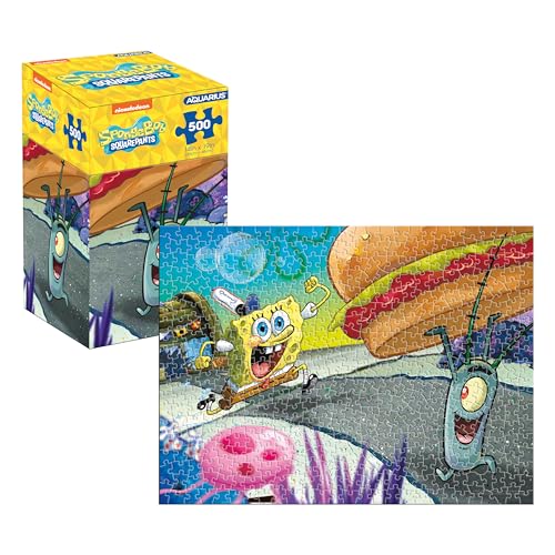 AQUARIUS Spongebob Plankton Puzzle mit 500 Teilen (500-teiliges Puzzle), blendfrei, präzise Passform, offiziell lizenziertes Spongebob Schwammkopf Merchandise und Sammlerstücke, 35,6 x 48,3 cm von AQUARIUS