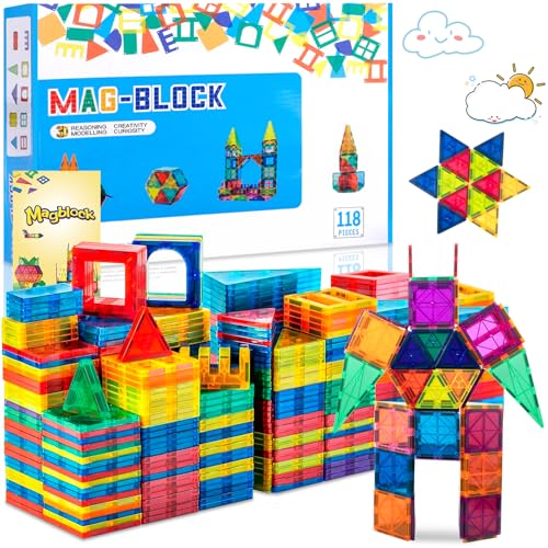 AQXONG 118Pcs Magnetische Bausteine Spielzeug, Magnetisches Bauspielzeug, Puzzle Baustein Spielzeug, Magnetisches Konstruktions Spielzeug für Kinder, Geeignet für Jungen und Mädchen ab 3 Jahren von AQXONG