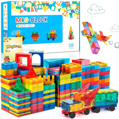 AQXONG 120Pcs Magnetische Bausteine Spielzeug, Magnetisches Bauspielzeug, Puzzle Baustein Spielzeug, Magnetisches Konstruktions Spielzeug für Kinder, Geeignet für Jungen und Mädchen ab 3 Jahren von AQXONG