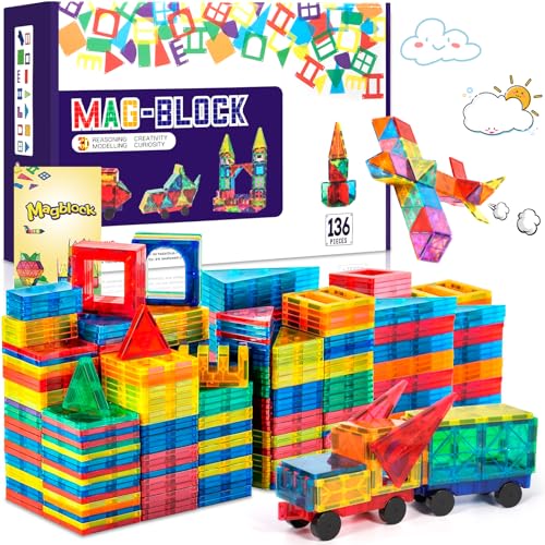 AQXONG 136Pcs Magnetische Bausteine Spielzeug, Magnetisches Bauspielzeug, Puzzle Baustein Spielzeug, Magnetisches Konstruktions Spielzeug für Kinder, Geeignet für Jungen und Mädchen ab 3 Jahren von AQXONG