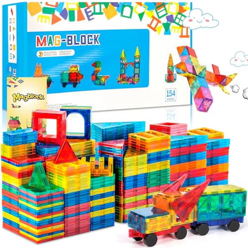 AQXONG 154Pcs Magnetische Bausteine Spielzeug, Magnetisches Bauspielzeug, Puzzle Baustein, Magnetisches Konstruktions Spielzeug für Kinder, Geeignet für Jungen und Mädchen ab 3 Jahren von AQXONG