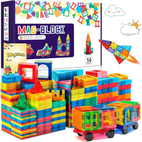 AQXONG 56 Pcs Magnetisches Bauspielzeug, Bunte Magnetische Bausteine Spielzeug, Pädagogische Bausteine Spielzeug, Konstruktionsspielzeug für Kinder, Geeignet für Jungen und Mädchen ab 3 Jahren von AQXONG