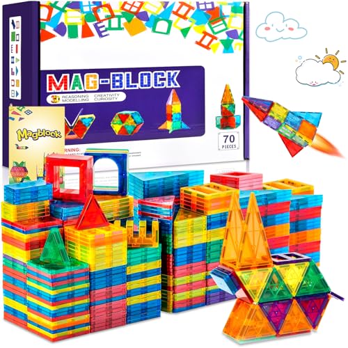 AQXONG 70 Pcs Magnetisches Bauspielzeug, Bunte Magnetische Bausteine Spielzeug, Pädagogische Bausteine Spielzeug, Konstruktionsspielzeug für Kinder, Geeignet für Jungen und Mädchen ab 3 Jahren von AQXONG