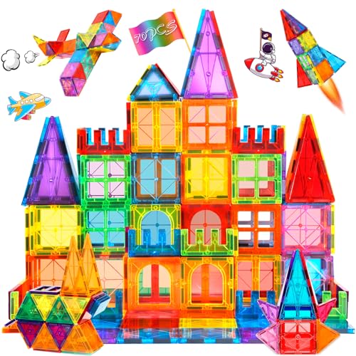 AQXONG 70 Pcs Magnetisches Bauspielzeug, Bunte Magnetische Bausteine Spielzeug, Pädagogische Bausteine Spielzeug, Konstruktionsspielzeug für Kinder, Geeignet für Jungen und Mädchen ab 3 Jahren von AQXONG