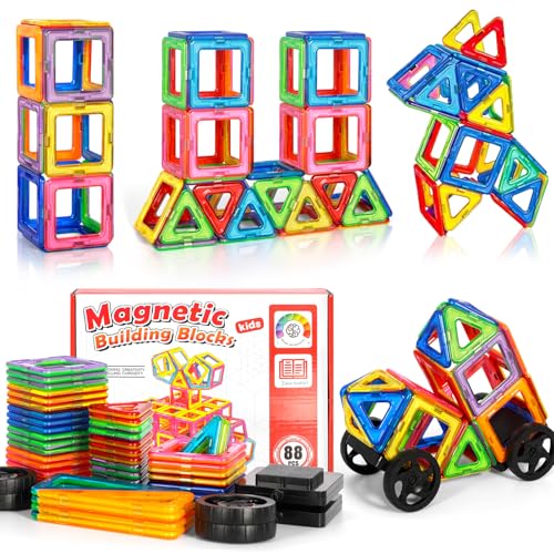 AQXONG 88 Teile Magnetische Bausteine, Magnetspielzeug Magnete für Kinder, Lustiges Pädagogisches Bauspielzeug, Ideal Geschenkauswahl für Jungen und Mädchen im Alter von 3-8 Jahren von AQXONG