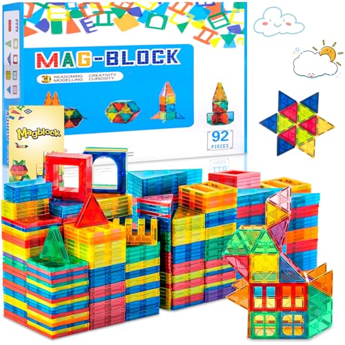 AQXONG 92Pcs Magnetische Bausteine Spielzeug, Magnetisches Bauspielzeug, Puzzle Baustein, Magnetisches Konstruktions Spielzeug für Kinder, Geeignet für Jungen und Mädchen ab 3 Jahren von AQXONG