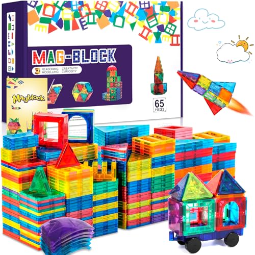 AQXONG 65Pcs Magnetische Bausteine Spielzeug, Magnetisches Bauspielzeug, Puzzle Baustein Spielzeug, Magnetisches Konstruktions Spielzeug für Kinder, Geeignet für Jungen und Mädchen ab 3 Jahren von AQXONG