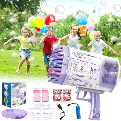 AQXONG Seifenblasenpistole Bazooka mit 88-Loch und LED, Bazooka Bubble Machine, Gatling Seifenblasenmaschine, Raketenwerfer Geschenk für Erwachsene Kinder Indoor Outdoor Party Hochzeit von AQXONG