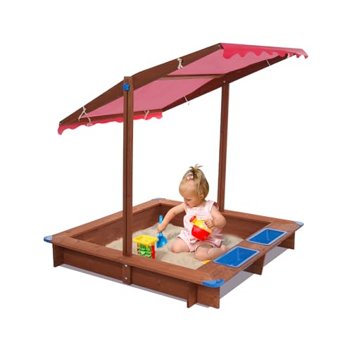 Sandkasten, Sandkasten aus Massivholz, Kinder Sandbox Sandkiste, Holzsandkasten, Garten Sandkasten aus Holz mit Deckel, Drehbarem Baldachin und Verstellbarer Höhe, für Jungen und Mädchen von ARBGO