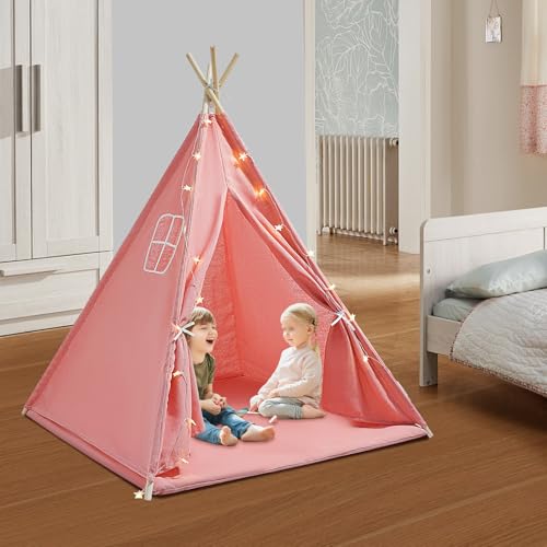 Zelt für Kinder, Spielzelt Zelt mit Licht, Drinnen Tipi Spielzelt für Kinder mit Gepolsterter Decke, Mehrere Farben Tipizelt Lesezelt&Spielzimmer Babyzimmer Deko für Kleinkinder 3-6 Jahre (rosa) von ARBGO