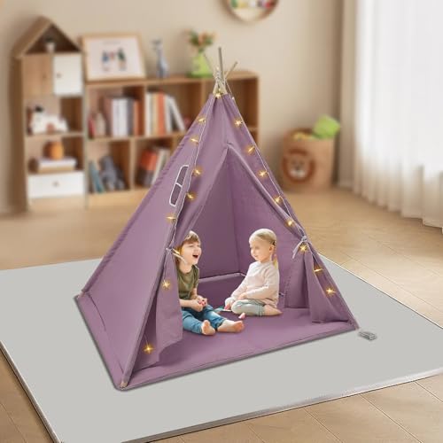 Zelt für Kinder, Spielzelt Zelt mit Licht, Drinnen Tipi Spielzelt für Kinder mit Gepolsterter Decke, Mehrere Farben Tipizelt Lesezelt&Spielzimmer Babyzimmer Deko für Kleinkinder 3-6 Jahre (Lila) von ARBGO