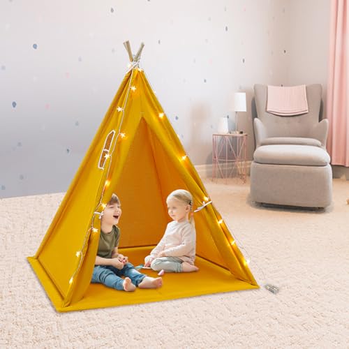 Zelt für Kinder, Spielzelt Zelt mit Licht, Drinnen Tipi Spielzelt für Kinder mit Gepolsterter Decke, Mehrere Farben Tipizelt Lesezelt&Spielzimmer Babyzimmer Deko für Kleinkinder 3-6 Jahre (gelb) von ARBGO