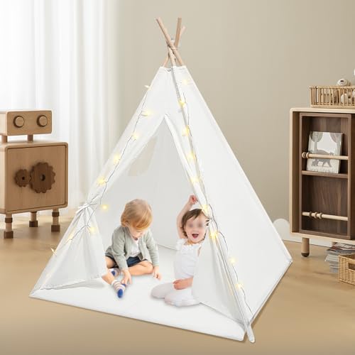 Zelt für Kinder, Spielzelt Zelt mit Licht, Drinnen Tipi Spielzelt für Kinder mit Gepolsterter Decke, Mehrere Farben Tipizelt Lesezelt&Spielzimmer Babyzimmer Deko für Kleinkinder 3-6 Jahre (weiß) von ARBGO