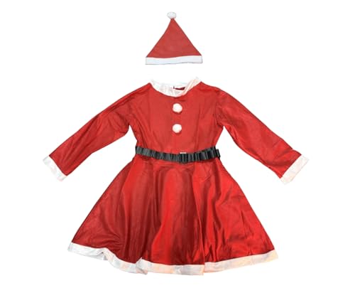 ARBUTUS Weihnachtsmann-Kostüm für Jungen oder Mädchen, Jacke, Hose, Bart, Mütze und Gürtel, für Weihnachten oder Cosplay, 5-teiliges Set, rot (Mädchen, 0-12 Monate) von ARBUTUS