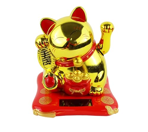 Solar-Katze, leistungsstark, Dekoration für Zuhause, Glückskatze mit ausgestreckter Hand, die das Glück anzieht, aus China (Gold) von ARBUTUS