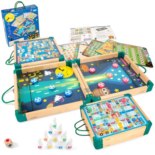 Arcturine 14-in-1 tragbares Kinder-Spiel-Set – Reisespiele für Kinder im Alter von 4–8 Jahren, Schlangenleitern, Sling-Puck-Spiel und Eltern-Kind-Interaktionsspielzeug, Partyspiele für von ARCTURINE