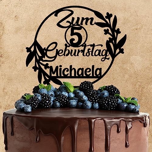 Wunschtext Cake Topper aus Acryl | Zum Geburtstag | personalisiert mit Namen und Zahl | Kuchendeko Tortenstecker | schwarz | Kuchendekoration und Tortenschmuck 100% Made in Germany von AREA17