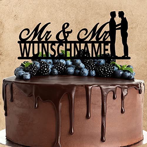 Wunschtext Cake Topper aus Acryl zur Hochzeit | Mr & Mr | personalisiert mit Wunschnamen | Kuchendeko Tortenstecker | schwarz | Kuchendekoration und Tortenschmuck 100% Made in Germany von AREA17