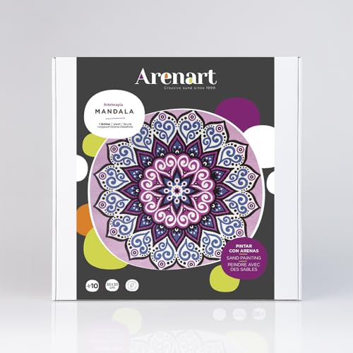 ARENART | Pack 2 Mandalas 38x38cm | mit farbigem Sand malen | Kunsthandwerk für Erwachsene und soziale Einfache Zuges | Malen nach Zahlen | +9 Jahre von ARENART