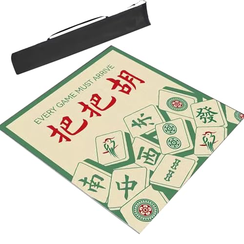 ARHEORMUH Mahjong-Tischdecke Dicke, Quadratische Mahjong-Tischmatte Mit Regeln, rutschfeste Und Geräuschreduzierende Mahjong-Matte, Tischkartenspielmatte Mit Aufbewahrungstasche(Beige,31.5x31.5inch) von ARHEORMUH