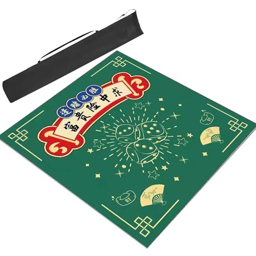 ARHEORMUH Mahjong-Tischdecke Dicke, Quadratische Mahjong-Tischmatte Mit Regeln, rutschfeste Und Geräuschreduzierende Mahjong-Matte, Tischkartenspielmatte Mit Aufbewahrungstasche(Green,35.4x35.4inch) von ARHEORMUH