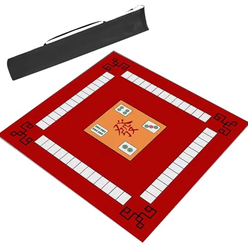 ARHEORMUH Mahjong-Tischdecke Dicke, Quadratische Mahjong-Tischmatte Mit Regeln, rutschfeste Und Geräuschreduzierende Mahjong-Matte, Tischkartenspielmatte Mit Aufbewahrungstasche(Red,39.4x39.4inch) von ARHEORMUH