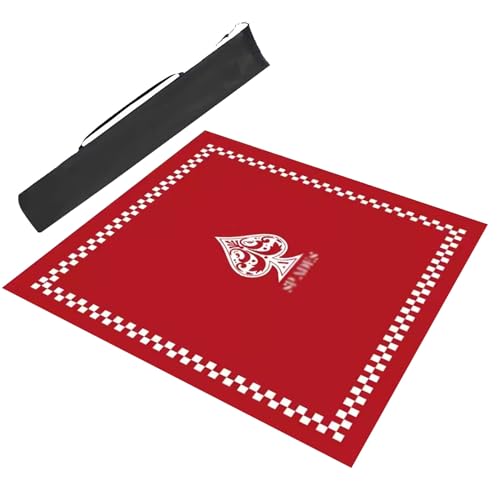 ARHEORMUH Mahjong-Tischdecke Dicke Samt-Mahjong-Matte Mit Aufbewahrungstasche, rutschfeste Und Geräuschreduzierende Spielkartenspiel-Tischmatte(Red,23.6x23.6inch/60x60cm) von ARHEORMUH