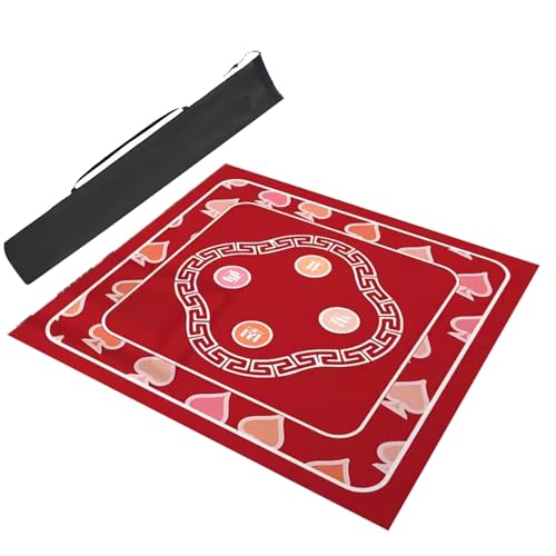 ARHEORMUH Mahjong-Tischdecke Mahjong-Tischmatte, rutschfeste Geräuschreduzierung, Spielmatte Aus Polyesterfaser Mit Gummi-Rückseite, for Pokerkarten Und Legespiele(Red,27.6x27.6inch/70x70cm) von ARHEORMUH