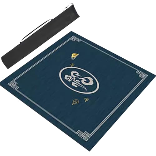 ARHEORMUH Mahjong-Tischdecke Mahjong-Tischmatte Im China-Stil Mit Aufbewahrungstasche, rutschfeste Spielmatte Aus Samt for Spielkarten Und Brettspiele(Blue,33.5x33.5in/85x85cm) von ARHEORMUH