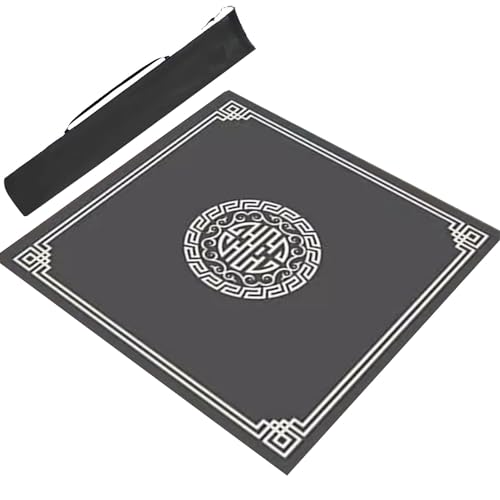 ARHEORMUH Mahjong-Tischdecke Mahjong-Tischmatte Im China-Stil Mit Aufbewahrungstasche, rutschfeste Spielmatte Aus Samt for Spielkarten Und Brettspiele(Gray-2,23.6x23.6inch/60x60cm) von ARHEORMUH